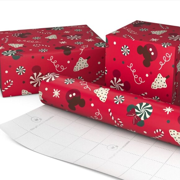 Hallmark Wrapping Paper Christmas Disney Mickey Minnie Treats on Red 70 sq ft Ju - Picture 3 of 6
